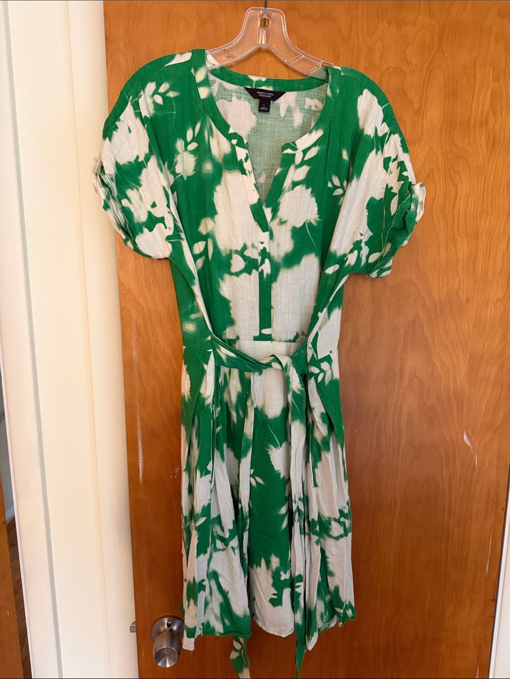 Simply Vera Vera Wang Green and White Tie-Dye Wrap Midi Dress